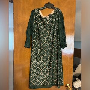 Jessica Howard formal green lace 3/4 sleeve knee length dress size 16